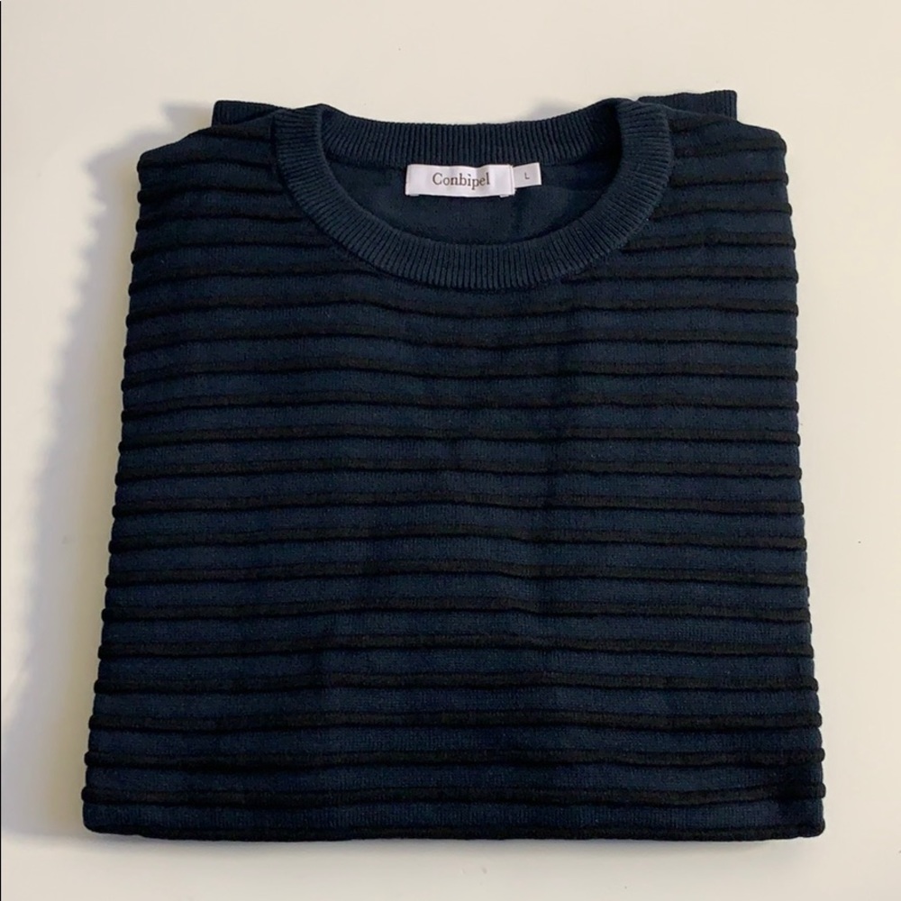 Blue Striped Conbipel Sweater
